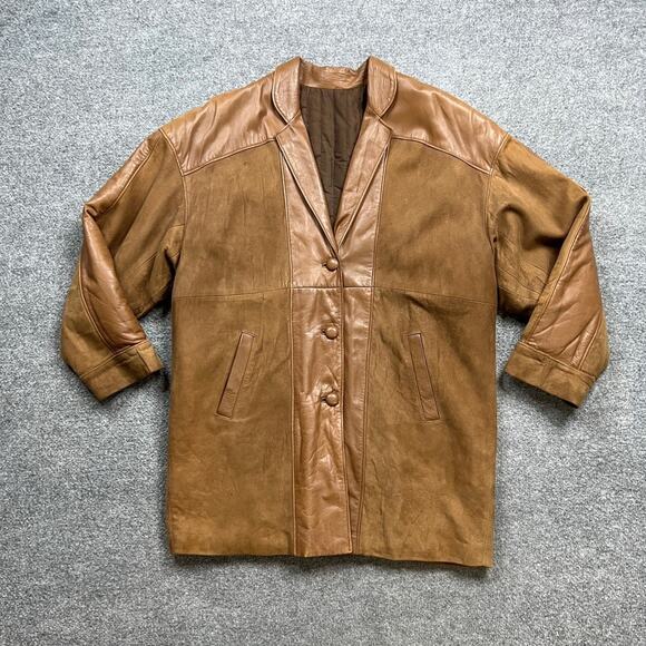 Vintage Chamonix Jacket Womens Large Brown Suede Leather Lapel Collar Lined Coat - Picture 2 of 12